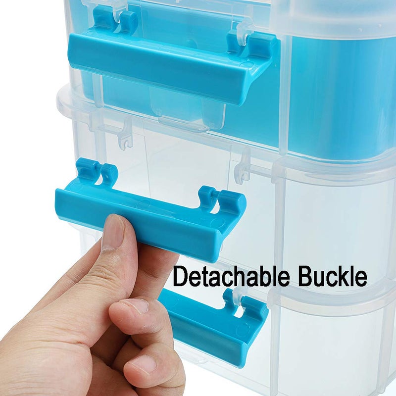 JUXYES 3-Tiers Stack Carry Storage Box With Divided Tray, Transparent Stackable Storage Bin With Handle Lid Latching Storage Container for School & Office Supplies (Blue) - Image 4